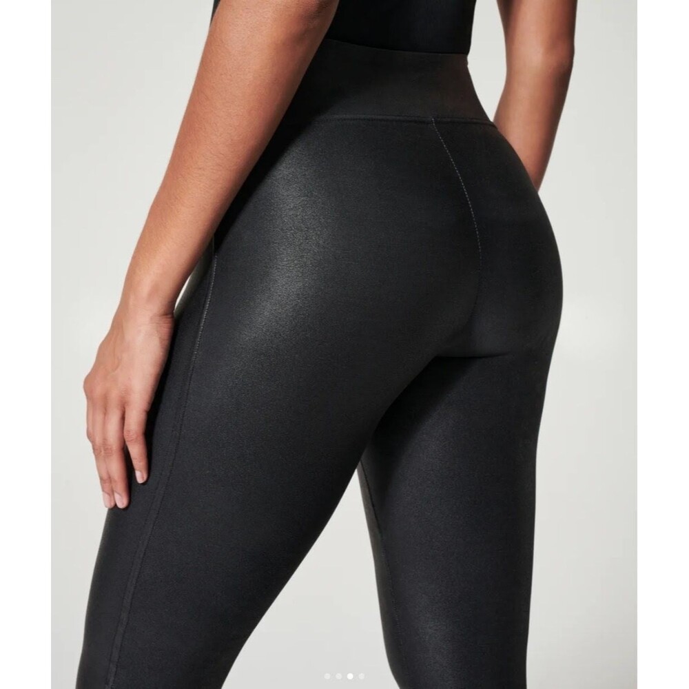NWT Spanx Size M Petite Faux Leather Legging Black Pull On Compression 98$ - Picture 2 of 12